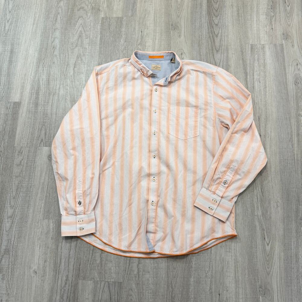Tommy Bahama Button Shirt Men's Extra Large XL Orange Blue Striped Long Sleeve